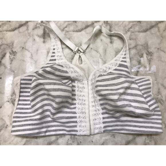 CACIQUE Racerback Unlined Full Coverage No-Wire White Striped Bra Sz 44H Comfort - Picture 1 of 7